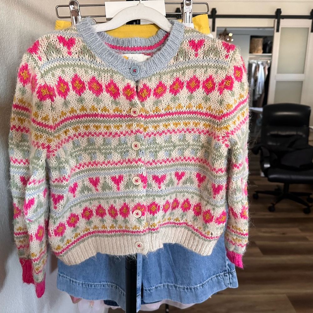 Mini Boden Pink and Cream Floral Knit Sweater